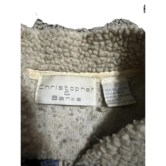 VTG 90s Streetwear Womens Medium Deep Pile Fleece Navajo Aztec Trim Sweater Coat - Picture 4 of 5